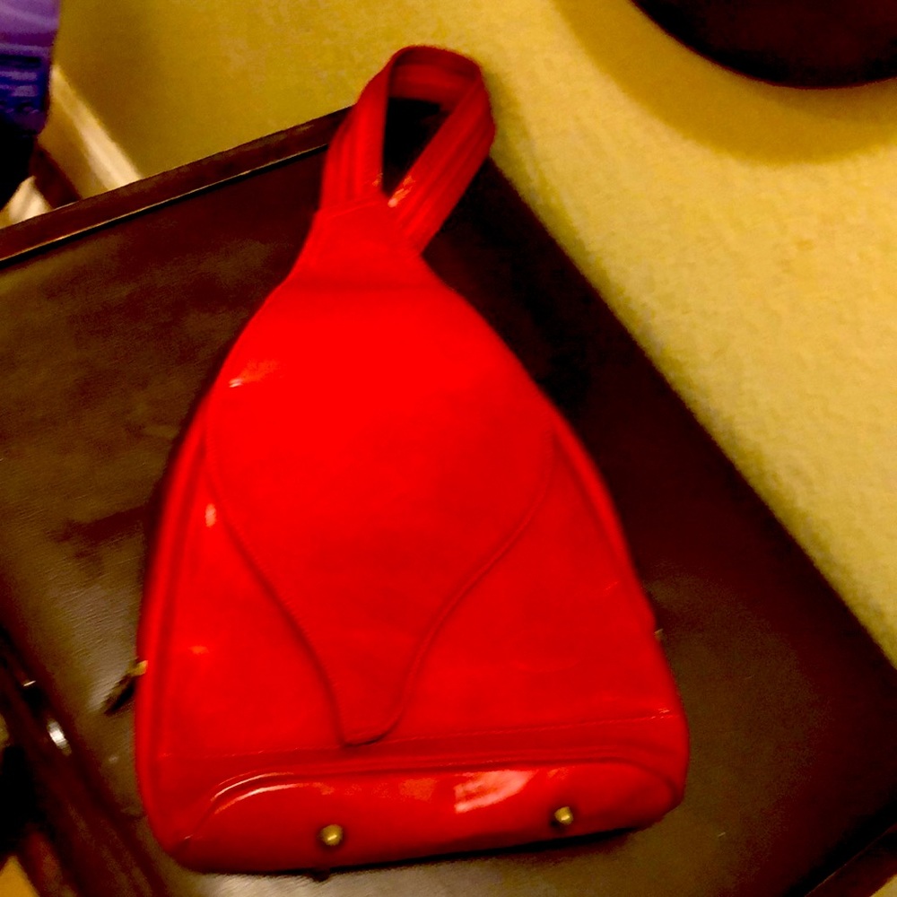 Vintage leather petite backpack red leather